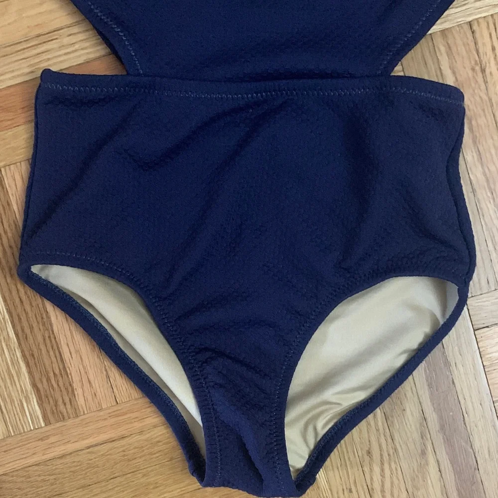 Little Girls Navy Blue One-Piece Cut-Out Swimsuit Size Small (6/7) - Like New!